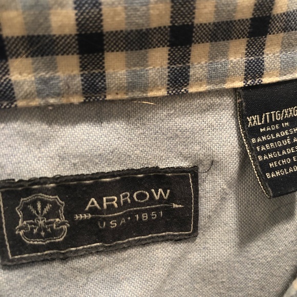 Arrow Men’s XXL Blue Plaid Button Up Shirt - Picture 3 of 5